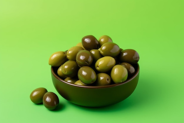 Tło miski z zielonymi oliwkami Wygeneruj Ai