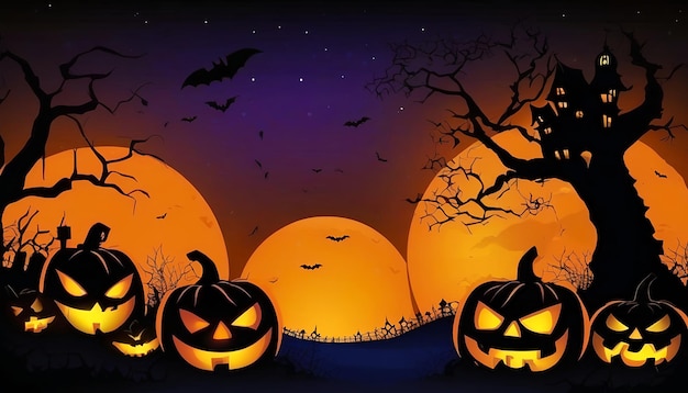 Tło na Halloween z dyniami Stary dom nawiedzony w przerażającą noc