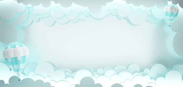 Tło nieba Chmury Scena Balony na chmurnym niebie Artystyka cięcia papieru ilustracja 3D