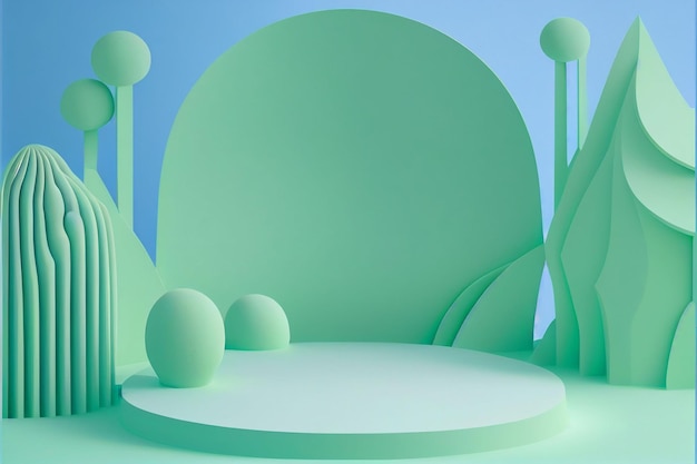 Tło niebieski zielony Winter Podium ilustracja minimalna scena zima pastel