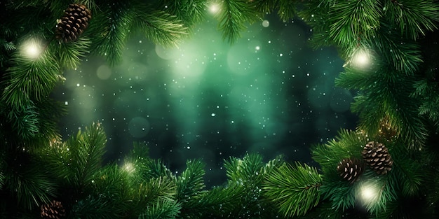 Zdjęcie tło nocy bożonarodzeniowej zielone gałęzie choinki na zielonym tle