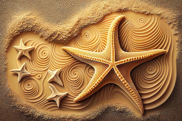 Tło odizolowanych rozgwiazdy na złotej plaży Generative Ai