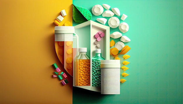 Zdjęcie tło opieki zdrowotnej farmakologii i środków farmaceutycznych z miejsca kopiowania generatywne ilustracji ai