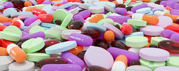 Tło pigułki Wiele kolorowych pigułek leki Apteka farmaceutyki suplementy i witaminy koncepcja Pigułki Tabletki i kapsułki Tekstura tła