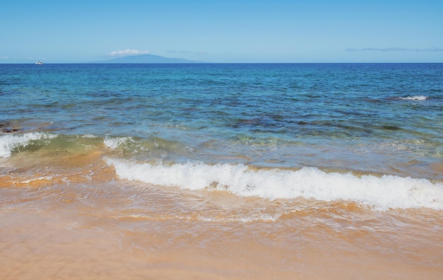 Tło plaży spokojna piękna fala oceanu na piaszczystej plaży widok na morze z tropikalnej plaży morskiej