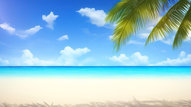 Zdjęcie tło plaży z plażą i palmą