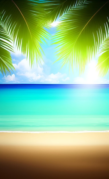 Tło plaży z tropikalną plażą i palmą