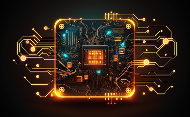 tło płytki drukowanej, płytka elektroniczna, tło technologiczne, generatywna sztuczna inteligencja