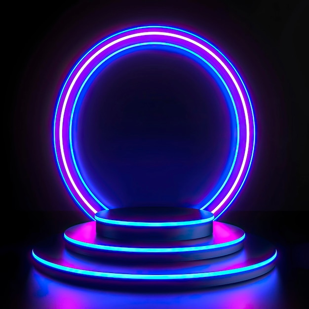 Tło podium 3D światło gry krąg niebieski neon scena ekran hologram platforma