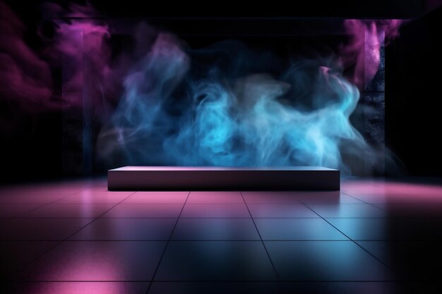 Tło pokój mgła abstrakcyjny lekki dym przestrzeń neon promienie niebieski hall Generative AI