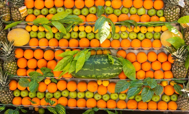 Tło pomarańczy Świeże odmiany pomarańczy uprawiane w sklepie