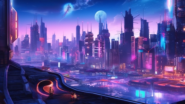 Tło projektu cyberpunk futurystyczne miasto