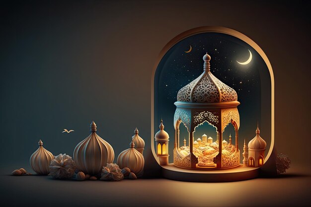 Tło Ramadan Holiday Ilustracja AI generatywne