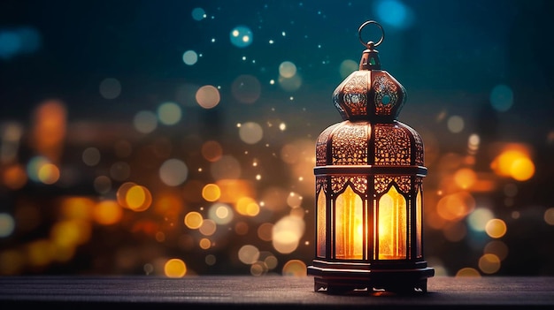 Tło Ramadan Kareem Ramadan latarnia na tle bokeh Tło Eid Mubarak Eid pozdrowienia