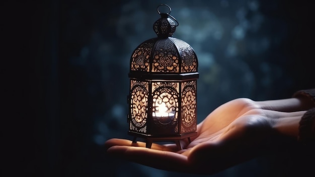 Tło Ramadan Kareem z latarnią Ilustracja AI GenerativexA