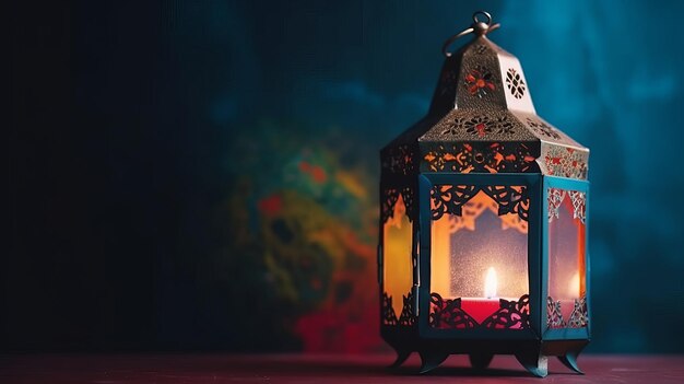 Tło Ramadan Kareem z latarnią Ilustracja AI GenerativexA