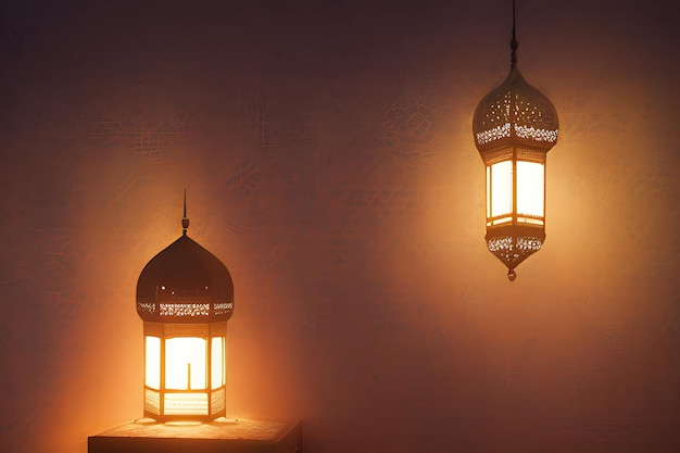 Tło Ramadan Kolorowa latarnia meczetu ze świecącymi światłami