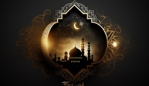 Tło ramadanu z meczetem i księżycem.