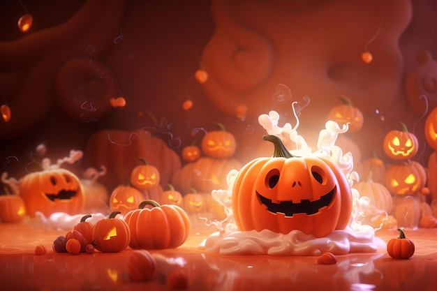 Tło Ramki Halloween 3d Z Przerażającymi Dyniami