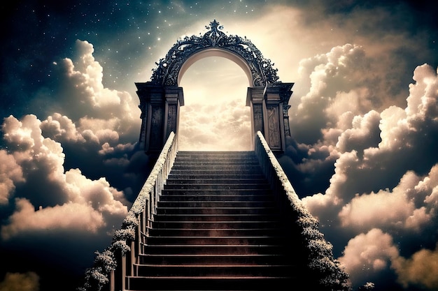 Tło religii Stairway to Heaven Schody na niebie Generative AI