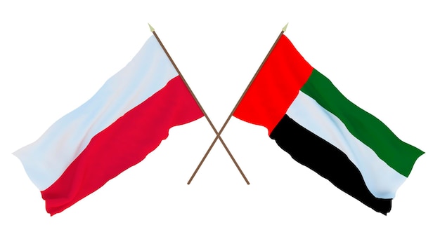 Tło render 3D dla projektantów ilustratorów Flagi Narodowe Święto Niepodległości Polski i Zjednoczonych Emiratów Arabskich