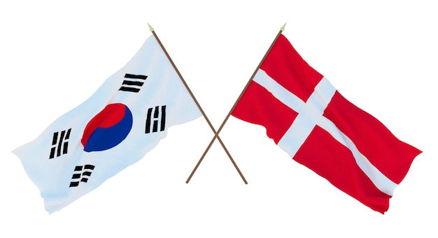 Tło renderowania 3D dla projektantów ilustratorów Flagi narodowe z okazji Dnia Niepodległości Korei Południowej i Danii