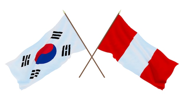 Tło renderowania 3D dla projektantów ilustratorów Flagi narodowe z okazji Dnia Niepodległości Korei Południowej i Peru