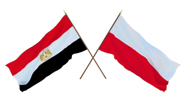 Tło renderowania 3D dla projektantów ilustratorów Flagi narodowe z okazji Święta Niepodległości Egiptu i Polski