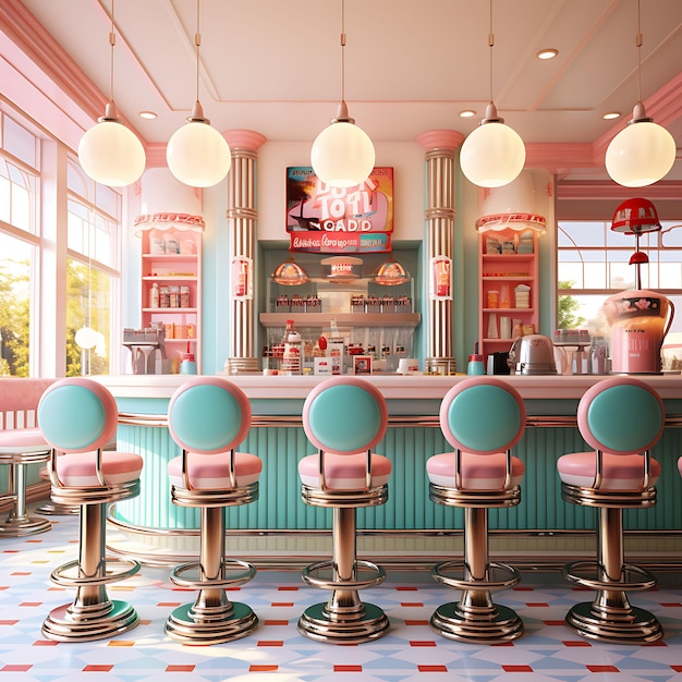 Tło Retro Soda Shop Tło Soda Fountain Milkshake Glasses Ret for Content Creator Stream