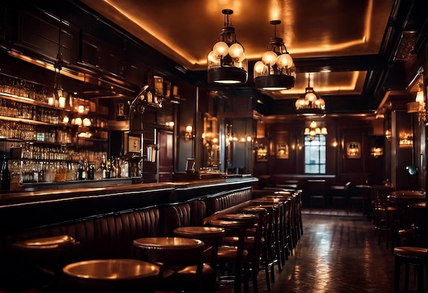 Tło retro vintage wnętrze pub kawiarnia bar lub restauracja w starej dzielnicy miasta Projekt koncepcyjny wnętrze i stylowe tapety Kopiuj przestrzeń tekstową