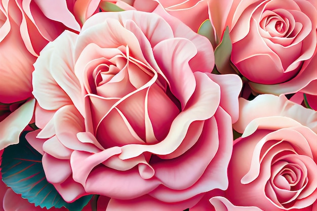 Tło romantycznej róży w różowej generatywnej sztucznej inteligencji
