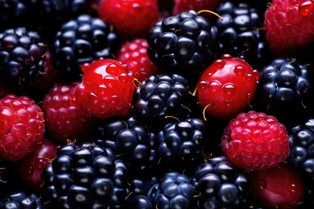 Zdjęcie tło różnych owoców jagodowych smaczne letnie mix generatywne ai