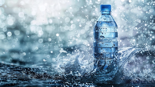 tło rozpryskiwania wody i jednorazowej butelki wody Generatywna sztuczna inteligencja