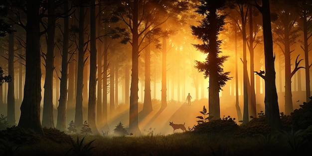 Tło Silhouette Cień lasu Scena Krajobraz
