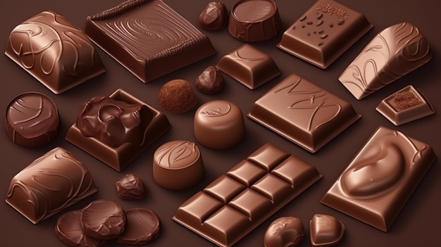 Tło słodyczy czekoladowych Cukierki czekoladowe Batonik czekoladowy Candygenerativeai czekoladowe