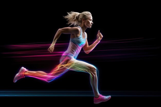 Tło sportowe Reklama koncepcji życia sportowego kolorowy i dynamiczny szlak za sprinterem