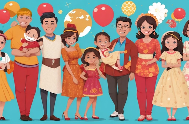 Tło Światowego Dnia Rodziny w stylu kreskówkowym Generacyjna AI