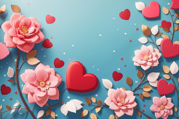 Tło Święta Walentynek z sercami i kwiatami