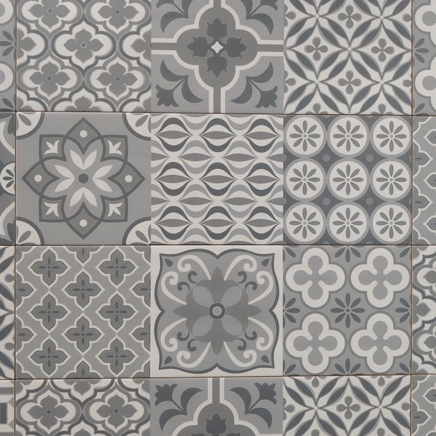 tło szare ozdobne portugalskie płytki dekoracyjne ściany azulejos szare białe tekstura płytek vintage