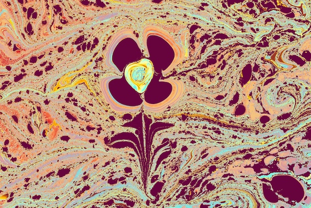 Tło sztuki Ebru z kwiatowymi wzorami marmurkowatymi tekstury Abstrakcyjna marmurowa tekstura kwiatowy wzór