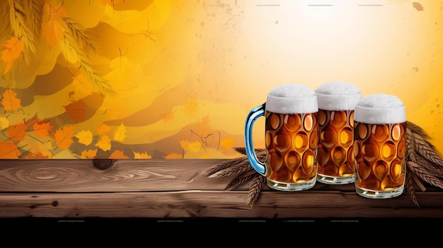 Tło tawerny Oktoberfest z sztandarem piwa AI Generative