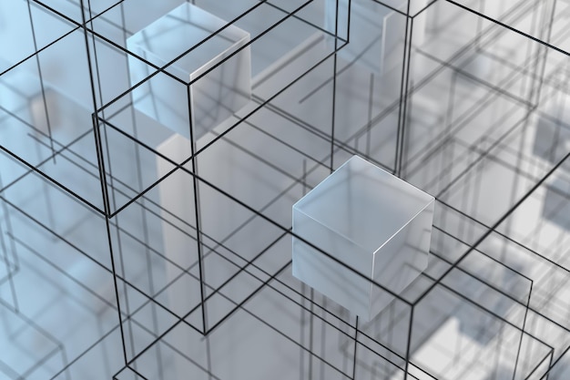 Tło technologiczne składa się z kostek i linii renderowania 3d