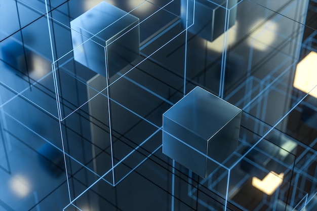 Tło technologiczne składa się z kostek i linii renderowania 3d