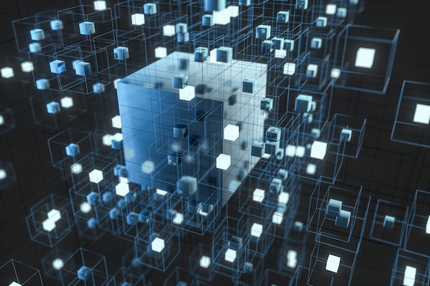 Tło technologiczne składa się z kostek i linii renderowania 3d