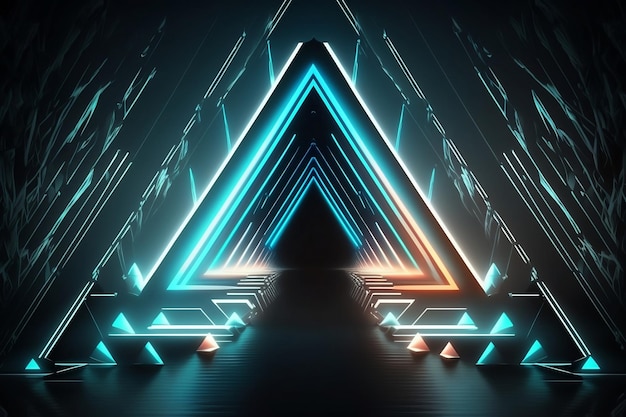 Tło technologii Abstrakcyjna trójkąta tunel Tło neony w technologii cyfrowej