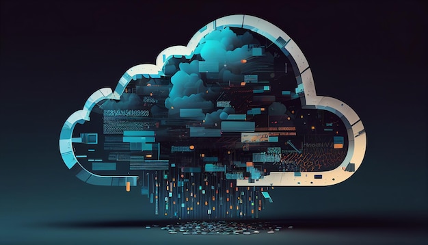 Tło technologii cloud computing ilustracja cyfrowa Generative AI