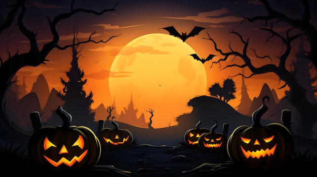 Tło transparentu halloween z dynią halloween i nocną sceną