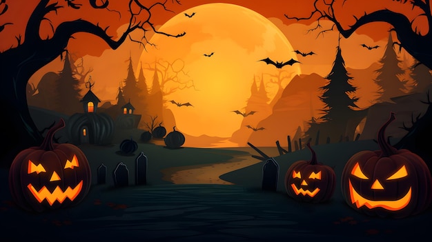 Tło transparentu halloween z dynią halloween i nocną sceną