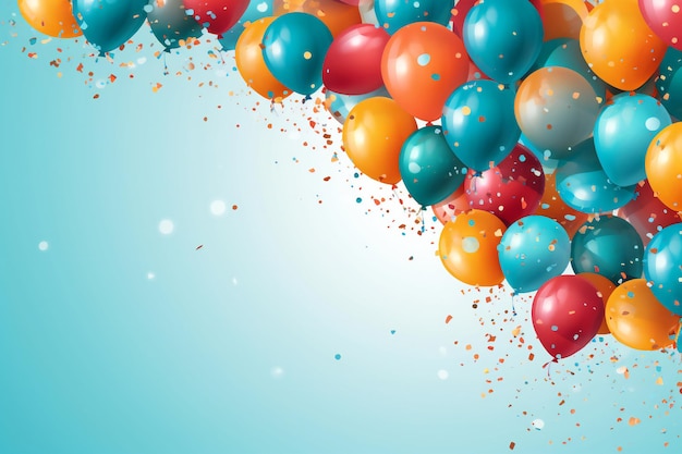 Tło urodzinowe z balonami i konfetti kartką urodzinową lub zaproszeniem