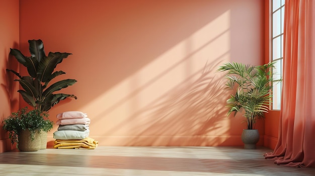Tło w kolorze brzoskwini w sypialni z światłem słonecznym i przestrzenią Generatywna sztuczna inteligencja